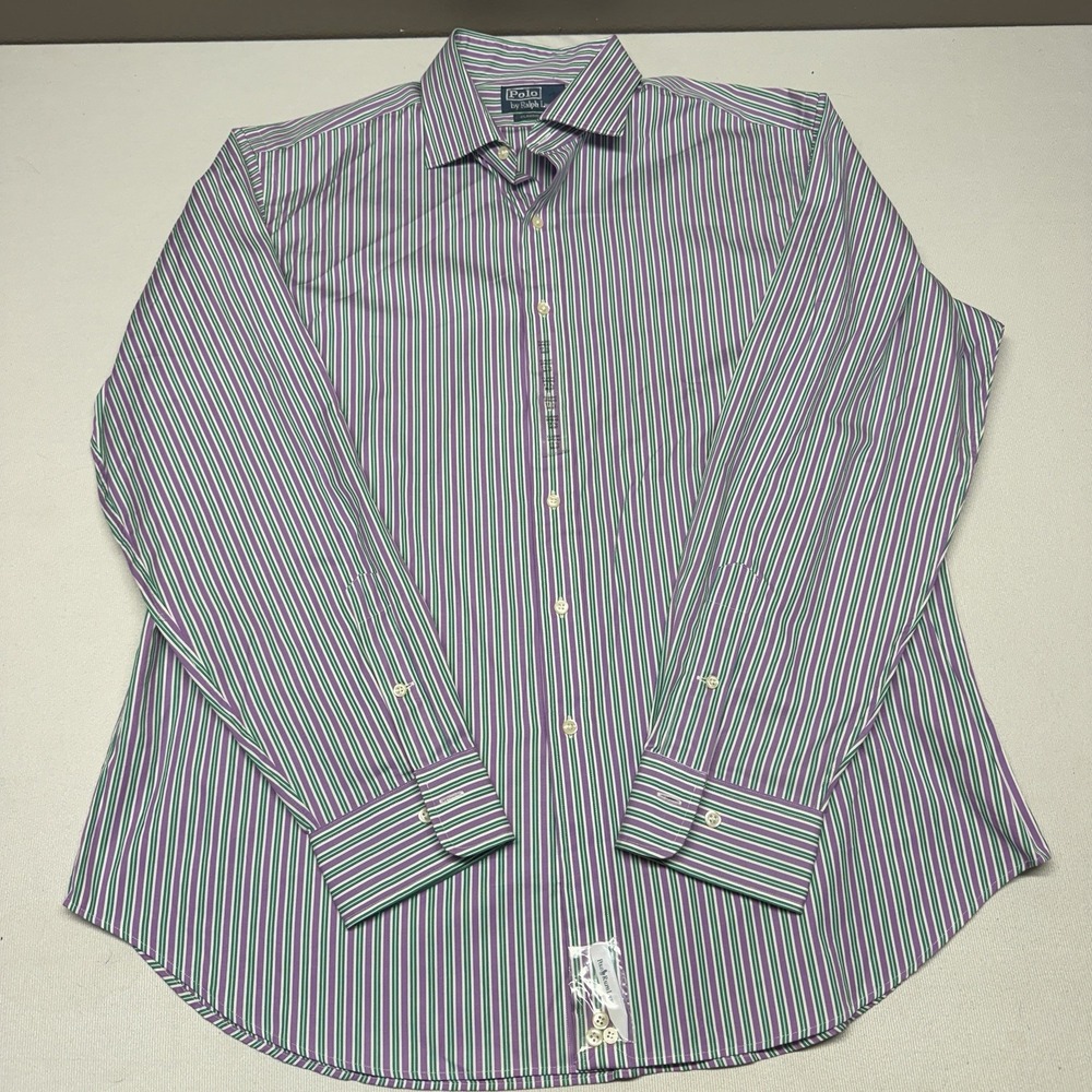 Polo Ralph Lauren Classic Fit Spread Dress Shirt 17.5 36/37 NWOT Purple Striped